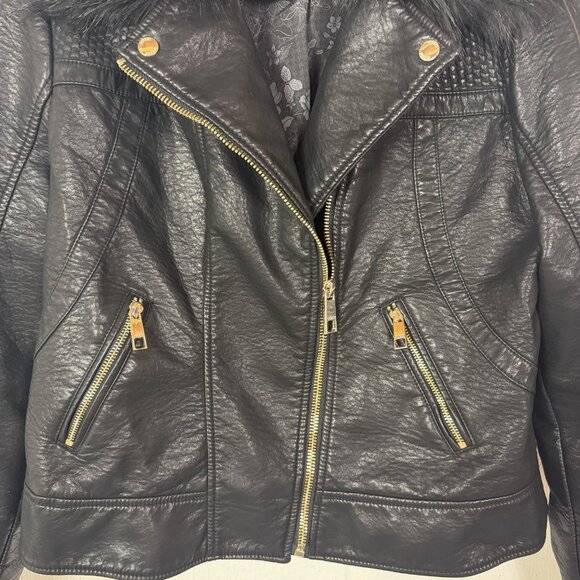 Guess Women's Faux Leather Moto Jacket Removable Faux Fur Collar Baddie Biker XL - Picture 4 of 16